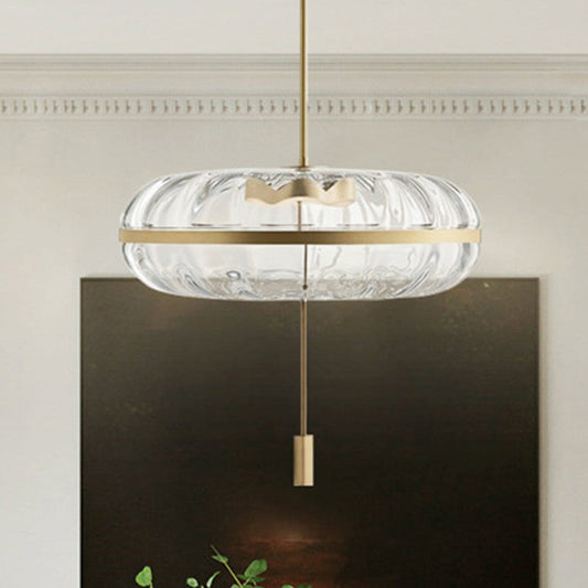 Modern Glass Doughnut Pendant Brass Light Fixture for Table