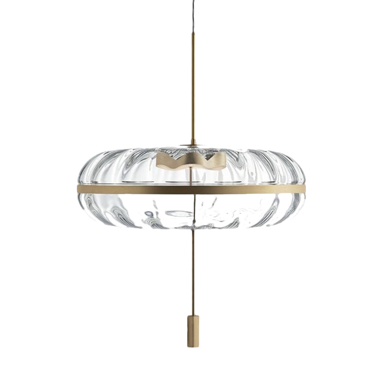 Ribbed Glass Doughnut Pendant Light Fixture With Brass Head For Modern Space