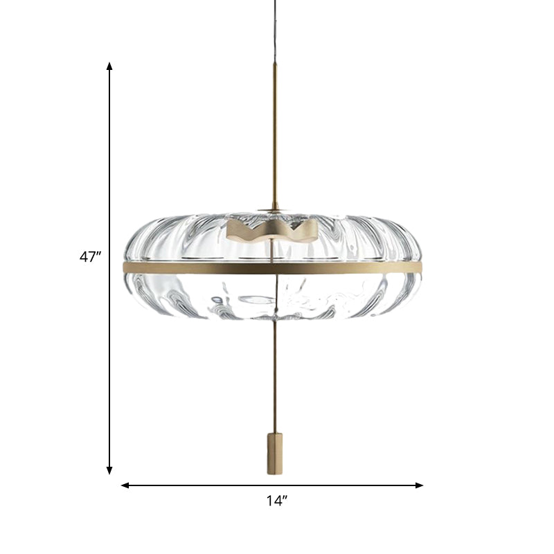 Ribbed Glass Doughnut Pendant Light Fixture With Brass Head For Modern Space