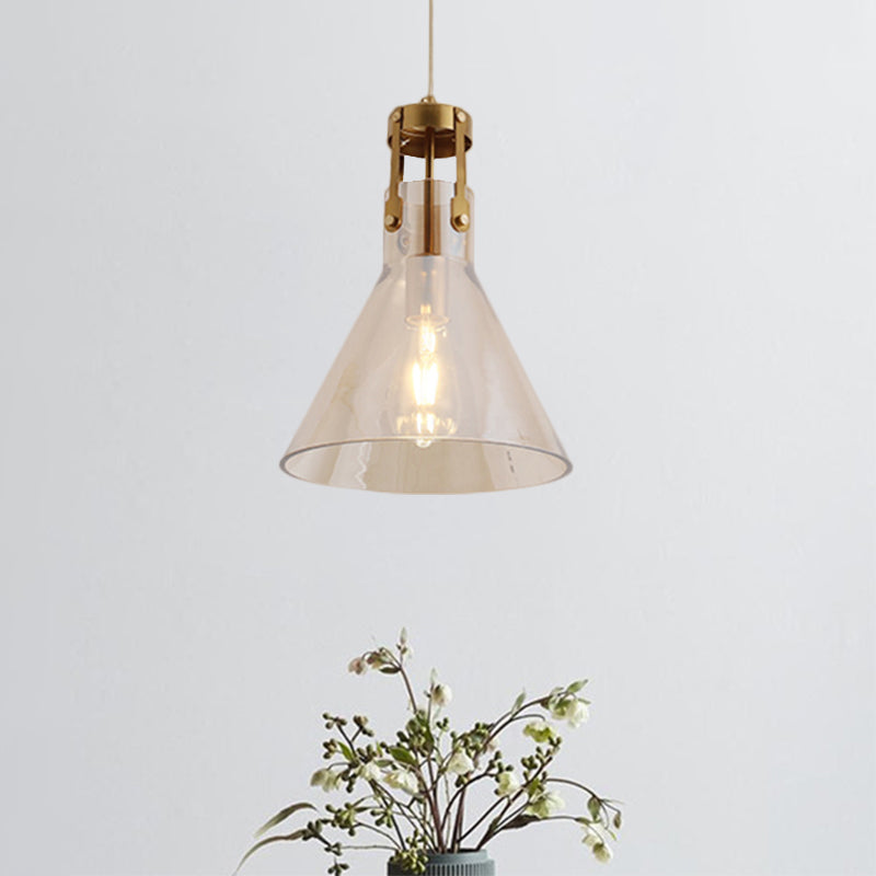 Horn Kitchen Table Pendant Light - Cognac Glass Simple Style Suspension Lighting