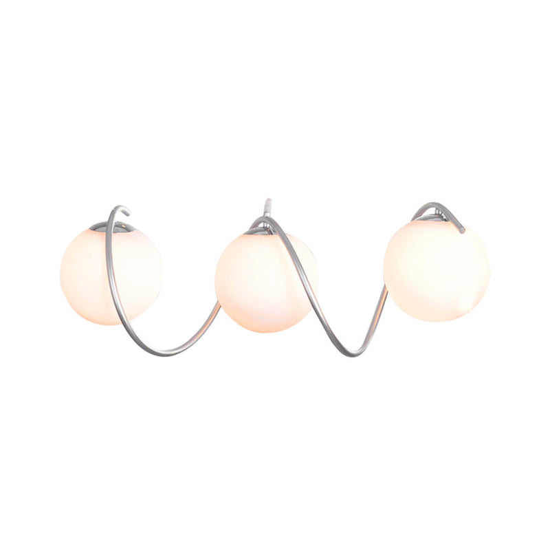 Sleek Spiral Iron Pendant Light With 3-Head Cluster And Globe White Glass Shade - Modern Style