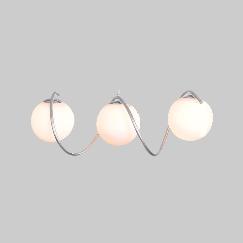 Sleek Spiral Iron Cluster Pendant with Globe White Glass Shade - Modern 3-Head Suspended Lighting Fixture