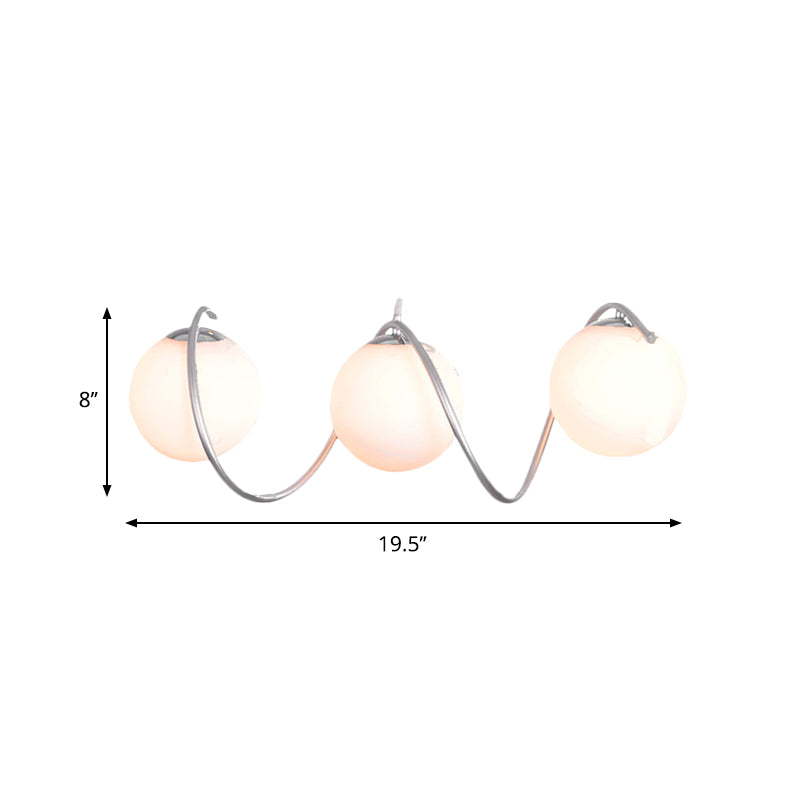Sleek Spiral Iron Pendant Light With 3-Head Cluster And Globe White Glass Shade - Modern Style