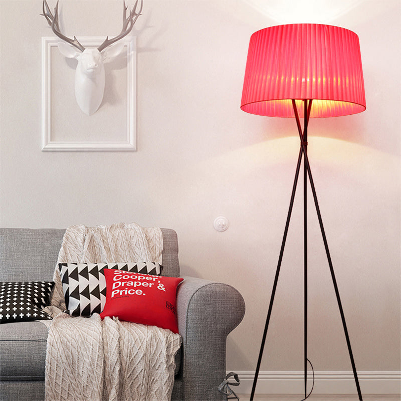 Modern Style Drum Shade Floor Lamp With Tripod Base - 1 Bulb Pink/Black/Red