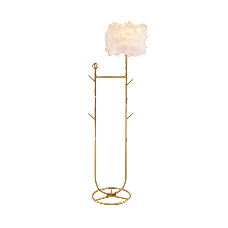 U-Shape Metallic Tree Floor Lamp 1-Light Black/Gold Finish With Feather Shade - Simple And Stylish