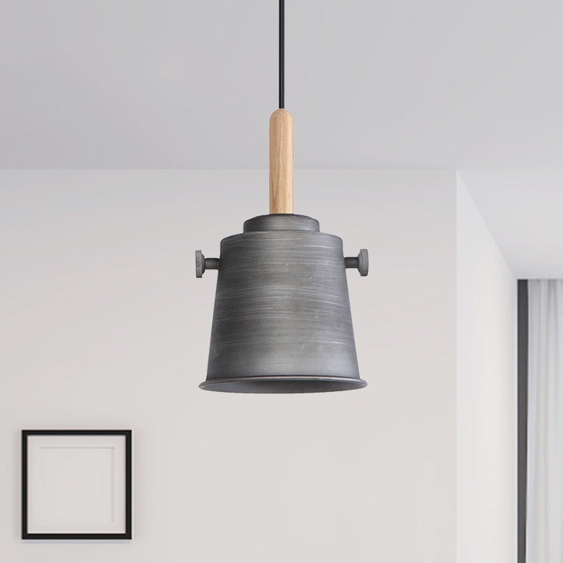 Stylish Vintage Bucket Pendant Light In Black/Grey - Perfect For Dining Room