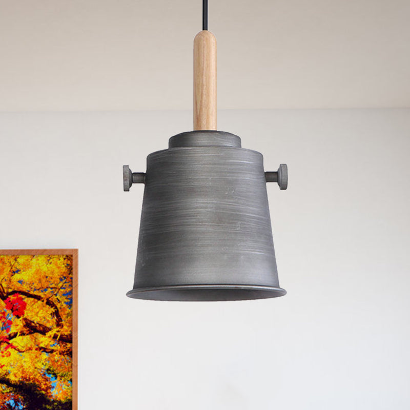 Stylish Vintage Bucket Pendant Light In Black/Grey - Perfect For Dining Room
