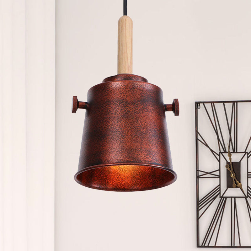 Stylish Vintage Bucket Pendant Light In Black/Grey - Perfect For Dining Room Rust