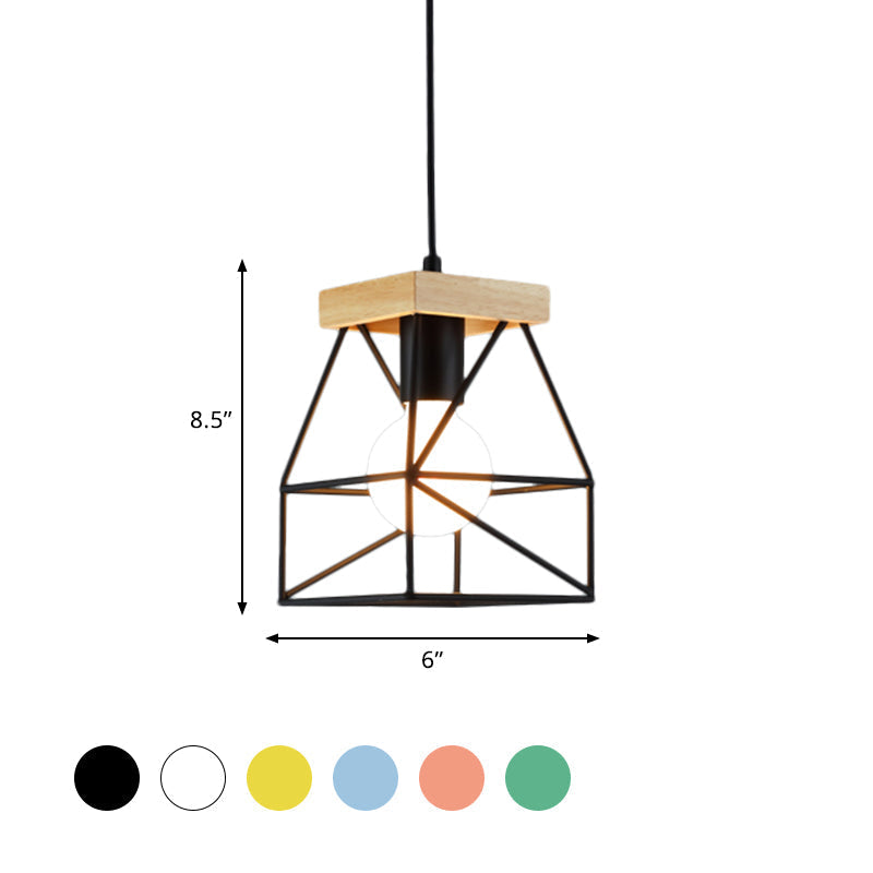Geometric Macaron Pendant Light With Cage Shade For Bedroom - 1 Minimalist Metal Lighting In