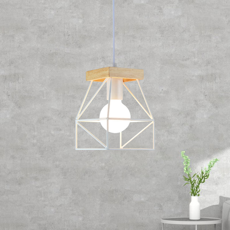 Geometric Macaron Pendant Light With Cage Shade For Bedroom - 1 Minimalist Metal Lighting In