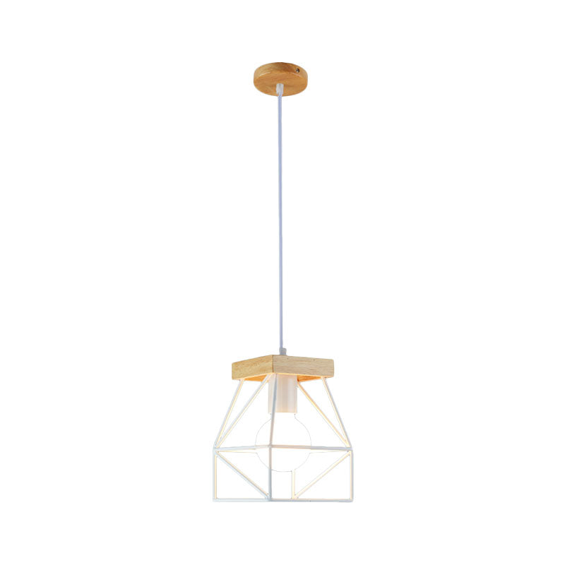 Geometric Macaron Pendant Light With Cage Shade For Bedroom - 1 Minimalist Metal Lighting In