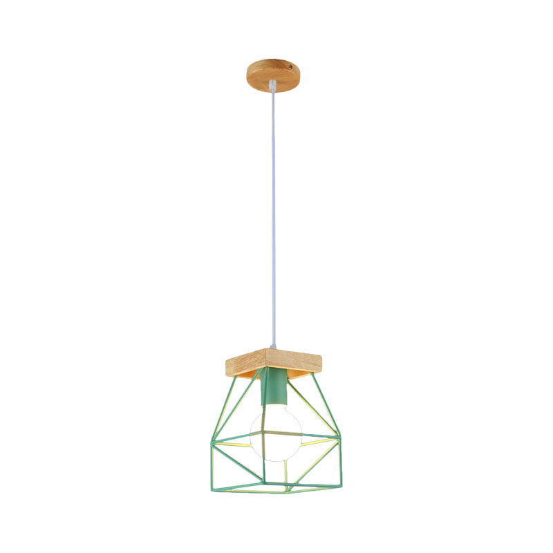 Geometric Macaron Pendant Light With Cage Shade For Bedroom - 1 Minimalist Metal Lighting In