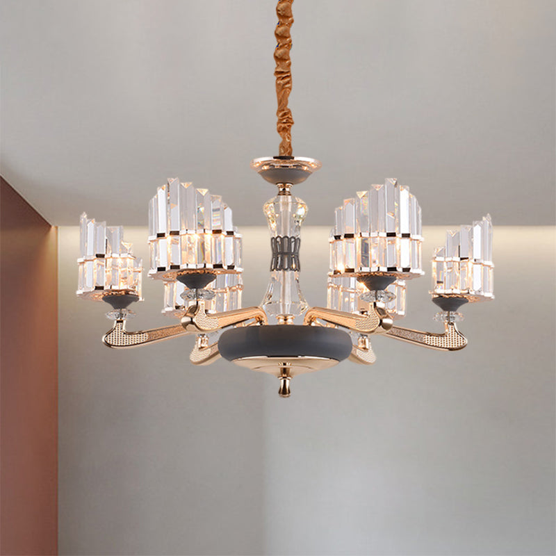 Lustre suspendu moderniste en cristal doré - Plafonnier à 6 lumières pour salle à manger