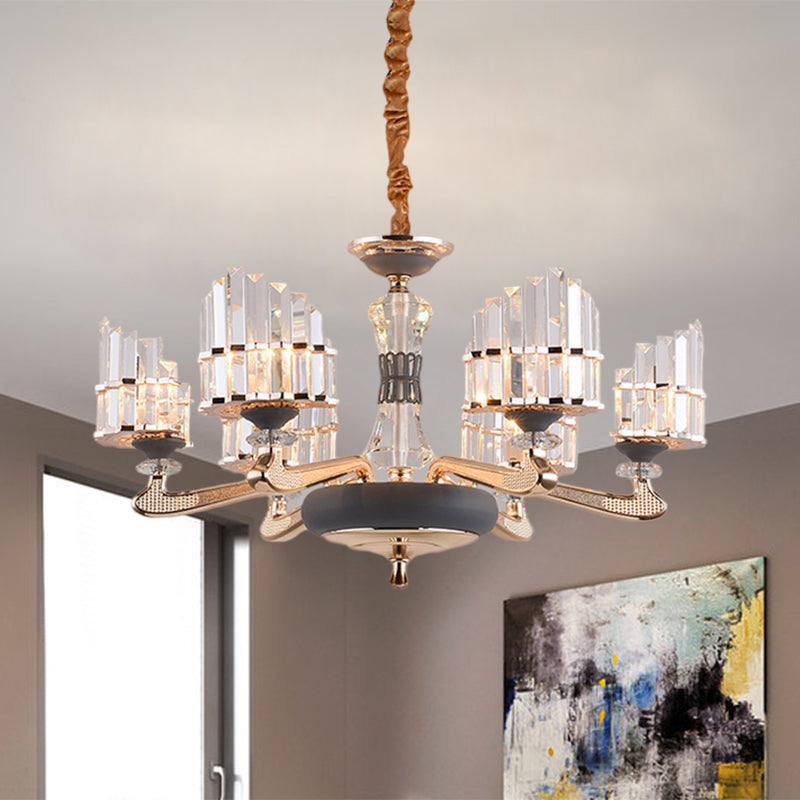 Lustre suspendu moderniste en cristal doré - Plafonnier à 6 lumières pour salle à manger