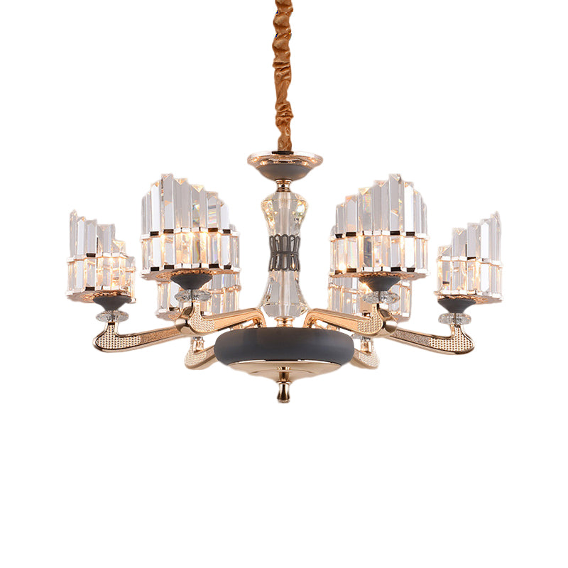 Lustre suspendu moderniste en cristal doré - Plafonnier à 6 lumières pour salle à manger