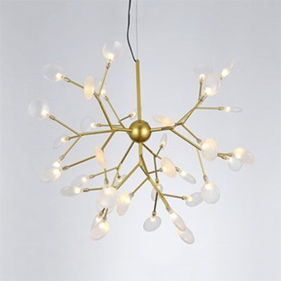 Modernist Glass Hanging Lamp With Leaf Shade - 27/36 Lights Chandelier Pendant Light In Black/Gold