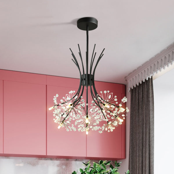 Modern Clear Crystal Beaded Chandelier With Bouquet Design - Black/Chrome 13/19 Lights Hanging Lamp