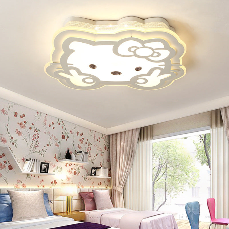 Cartoon LED Ceiling Lamp - Acrylic Peace Sign Kitty Ceiling Mount Light for Baby Girls Room