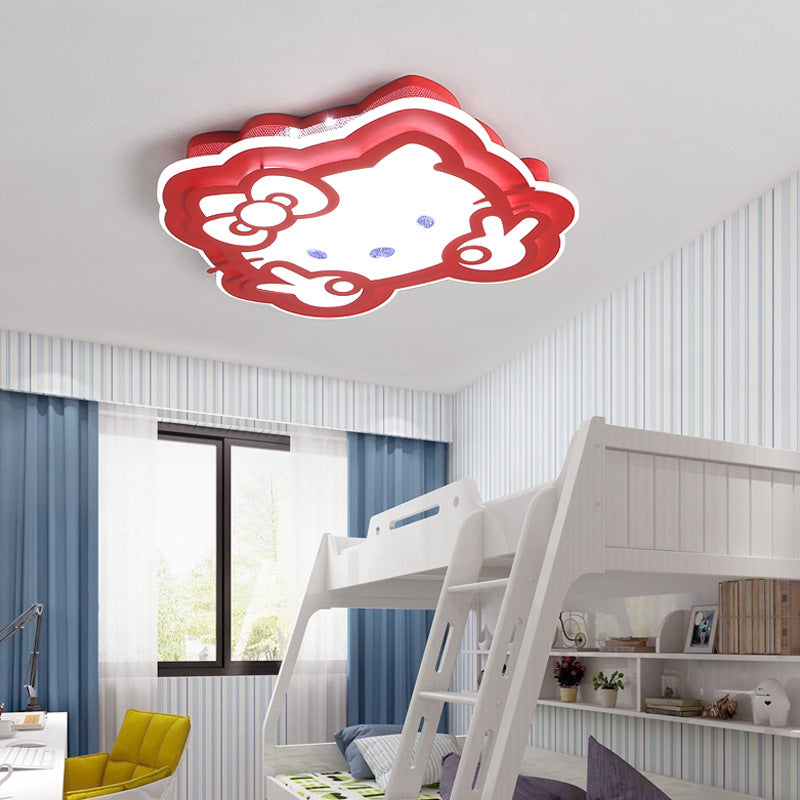 Cartoon LED Ceiling Lamp - Acrylic Peace Sign Kitty Ceiling Mount Light for Baby Girls Room