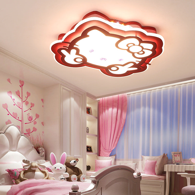 Cartoon LED Ceiling Lamp - Acrylic Peace Sign Kitty Ceiling Mount Light for Baby Girls Room