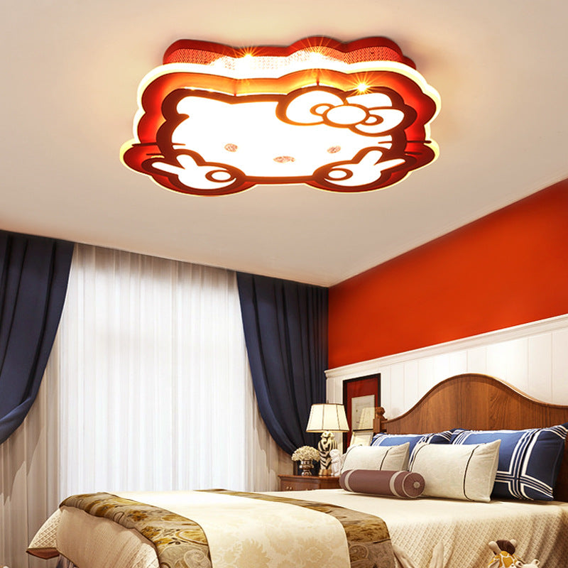 Cartoon LED Ceiling Lamp - Acrylic Peace Sign Kitty Ceiling Mount Light for Baby Girls Room