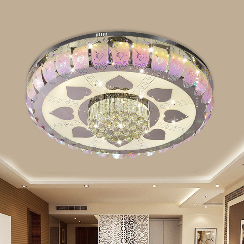 Contemporary Chrome Round LED Ceiling Light with Patterned Glass, Flush Mount, 19.5"/23.5" Wide