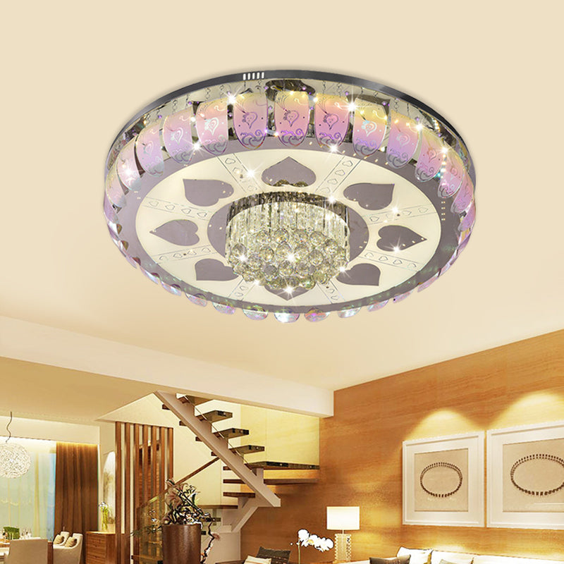 Contemporary Chrome Round LED Ceiling Light with Patterned Glass, Flush Mount, 19.5"/23.5" Wide