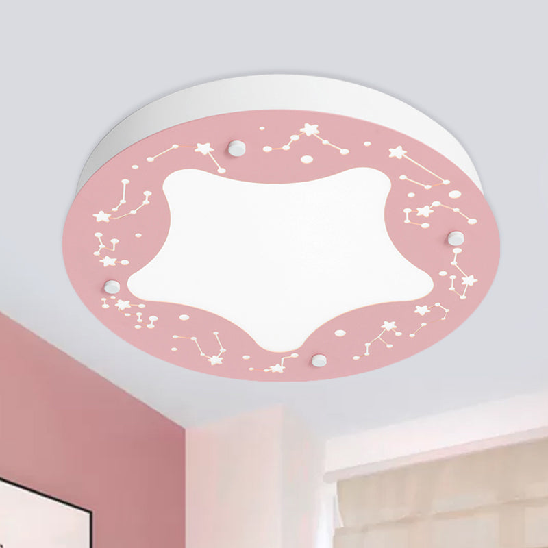 Cartoon LED Acrylic Flush Mount Light - Green/Pink Circular Flush with Star Pattern