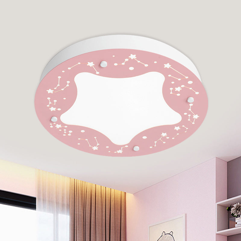 Cartoon LED Acrylic Flush Mount Light - Green/Pink Circular Flush with Star Pattern