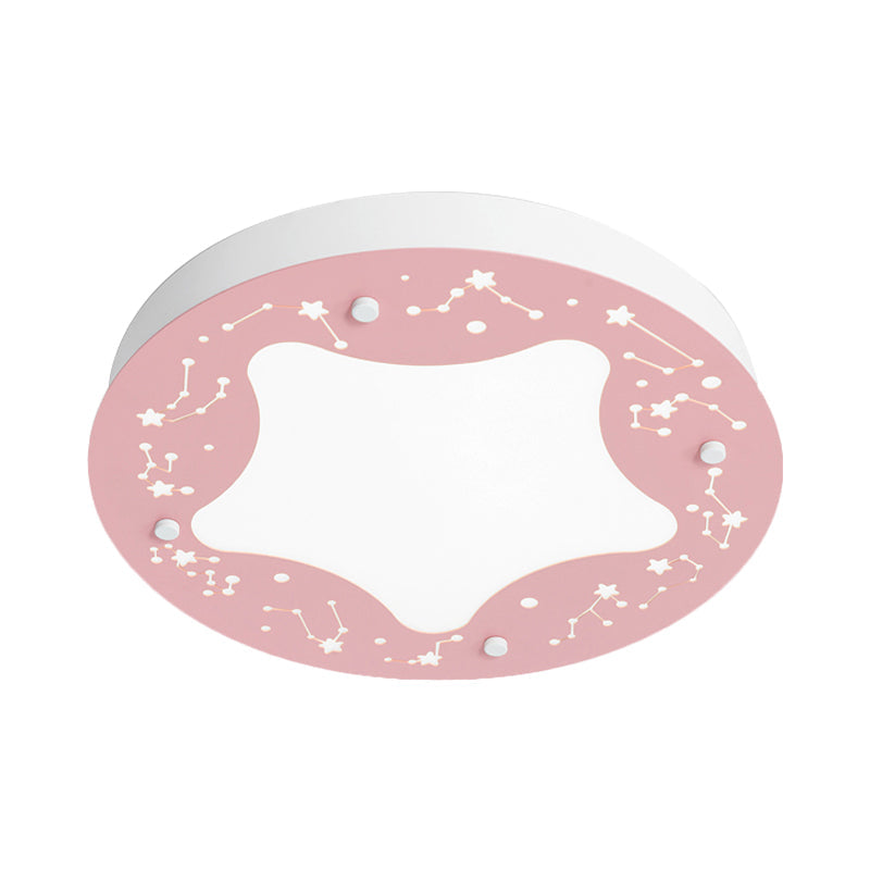 Cartoon LED Acrylic Flush Mount Light - Green/Pink Circular Flush with Star Pattern
