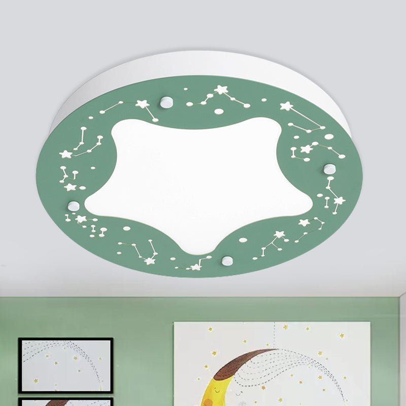 Cartoon LED Acrylic Flush Mount Light - Green/Pink Circular Flush with Star Pattern