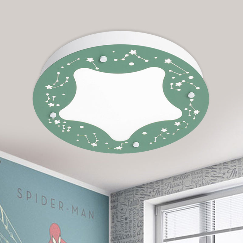 Cartoon LED Acrylic Flush Mount Light - Green/Pink Circular Flush with Star Pattern