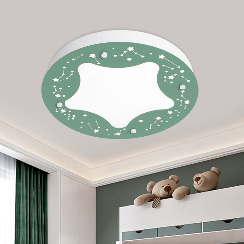 Cartoon LED Acrylic Flush Mount Light - Green/Pink Circular Flush with Star Pattern