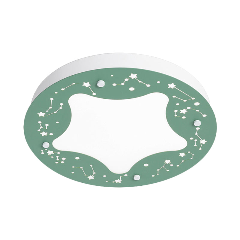 Cartoon LED Acrylic Flush Mount Light - Green/Pink Circular Flush with Star Pattern