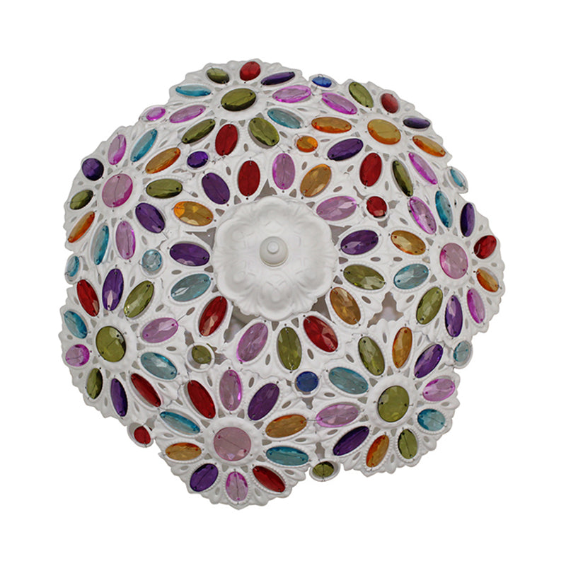 Rural Style White Flushmount Ceiling Lamp With 3 Metal Bowl Heads For Living Room