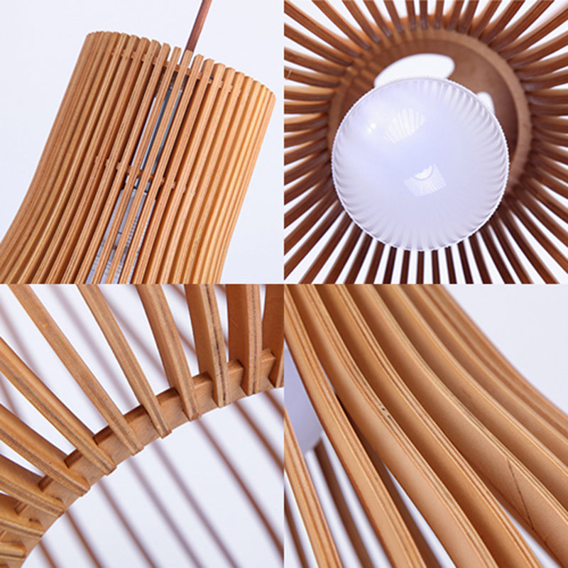 Modern Wood Pendant Light - Adjustable Teardrop Shape Ceiling Fixture