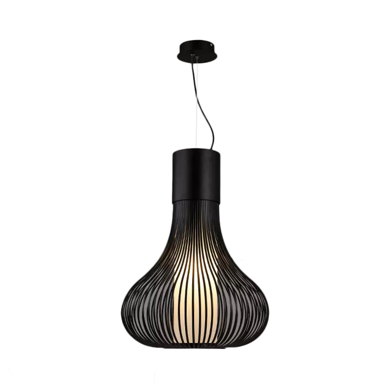 Contemporary Gourd Wire Cage Ceiling Pendant Light with Inner Cylinder Shade - 1 Light - Black/White Metal - Ideal for Dining Room