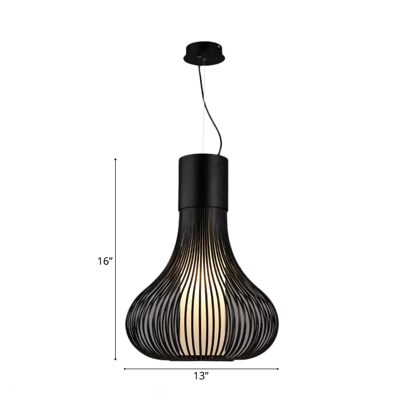 Contemporary Gourd Wire Cage Ceiling Pendant Light with Inner Cylinder Shade - 1 Light - Black/White Metal - Ideal for Dining Room