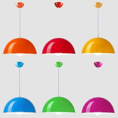 Nordic Aluminum Dome Hanging Light with 1 Light for Dining Room - Black/White/Red, 12"/14"/16" Wide