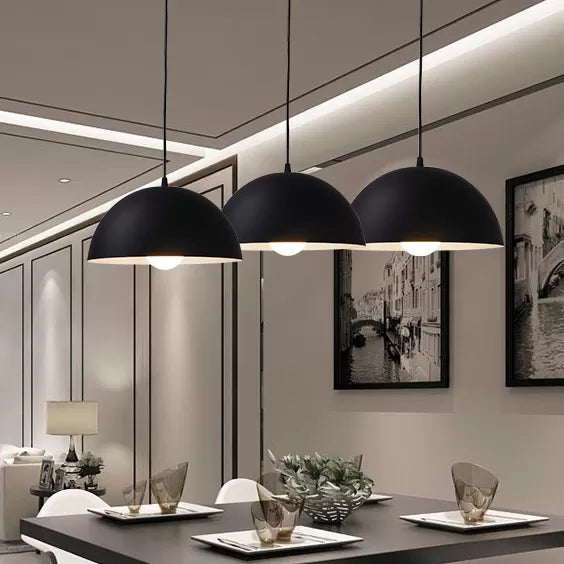 Nordic Aluminum Dome Hanging Light - 1 Suspension For Dining Room (Black/White/Red 12/14/16) Black /