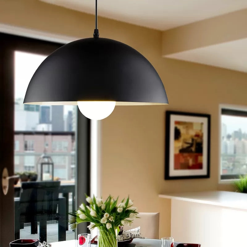 Nordic Aluminum Dome Hanging Light with 1 Light for Dining Room - Black/White/Red, 12"/14"/16" Wide