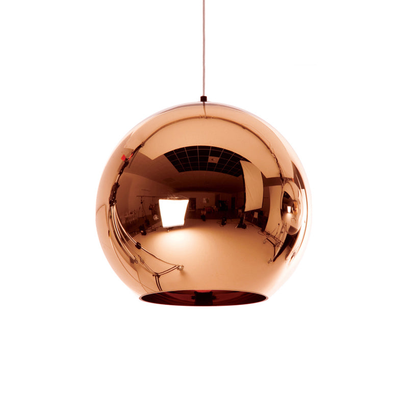 Contemporary Glass Mirror Ball Pendant Lighting - 1 Light, Chrome/Gold/Rose Gold, 6"/8"/10"W Hanging Ceiling Light