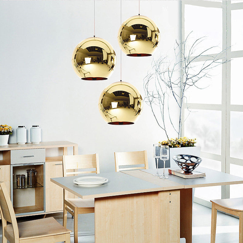 Contemporary Glass Mirror Ball Pendant Lighting - 1 Light, Chrome/Gold/Rose Gold, 6"/8"/10"W Hanging Ceiling Light