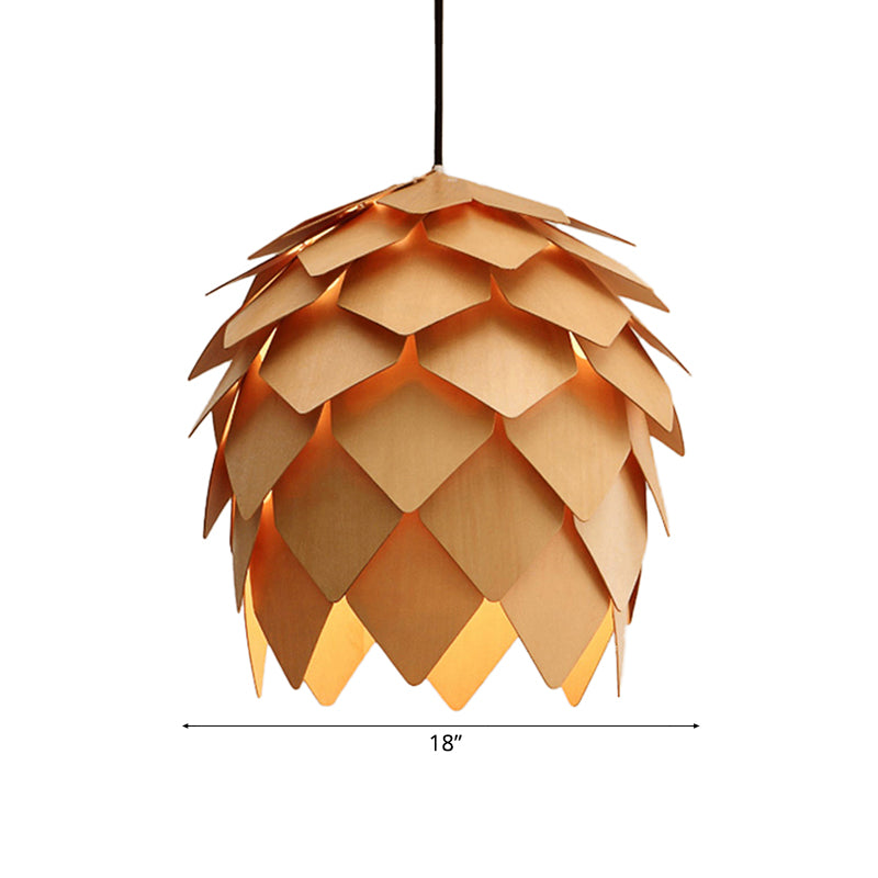 Pinecone Pendant Lighting - Lodge Style Wood Ceiling Fixture in Beige