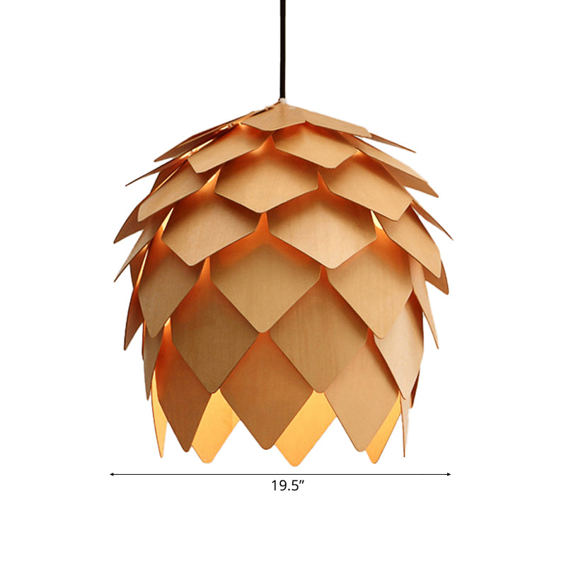 Pinecone Pendant Lighting - Lodge Style Wood Ceiling Fixture in Beige