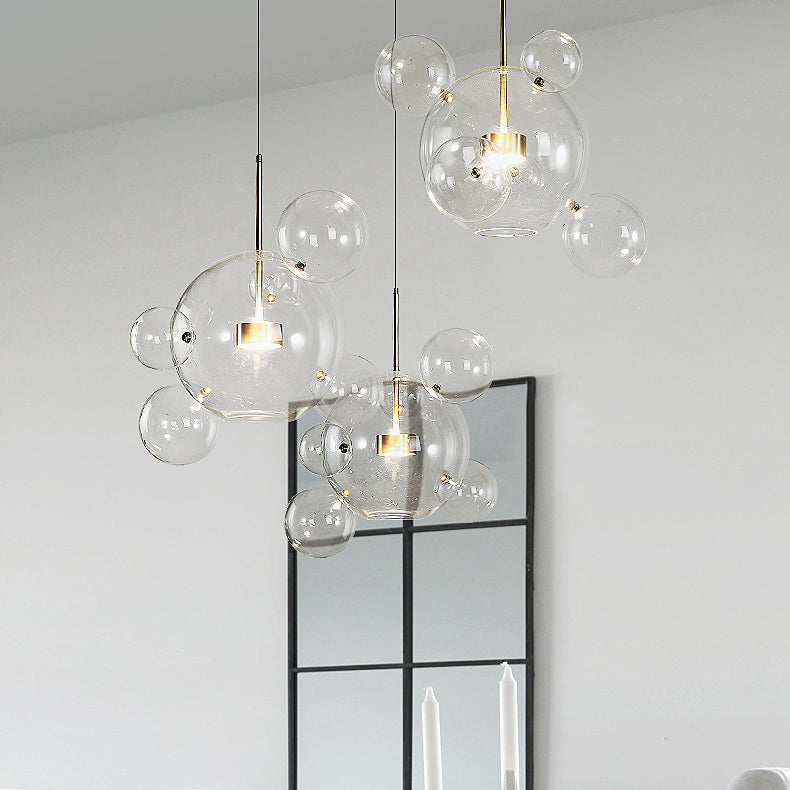 Gold Bubble Design LED Pendant Light - Clear Glass Ball, Modernist Style, 1/4/6 Lights