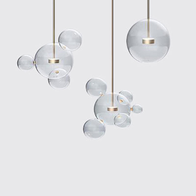 Gold Bubble Design LED Pendant Light - Clear Glass Ball, Modernist Style, 1/4/6 Lights