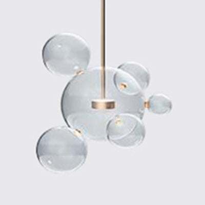 Gold Bubble Design LED Pendant Light - Clear Glass Ball, Modernist Style, 1/4/6 Lights