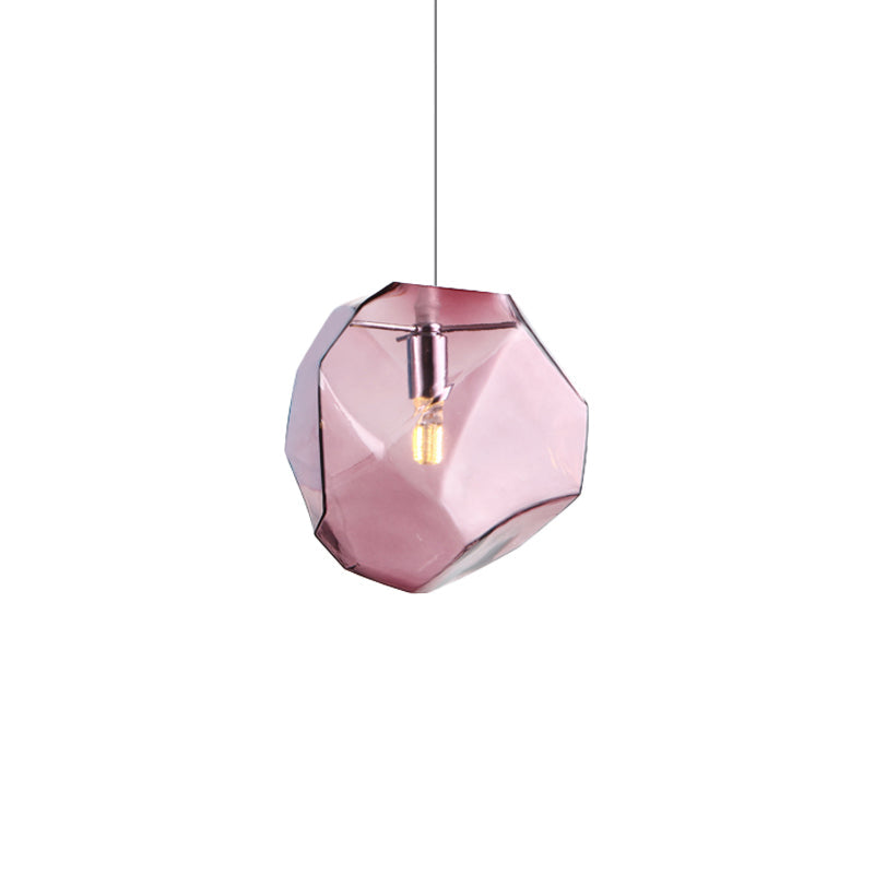 Contemporary Glass Pendant Light - Faceted Grey/Orange/Purple - 1-Light LED Hanging Lamp for Dining Room Fixture
