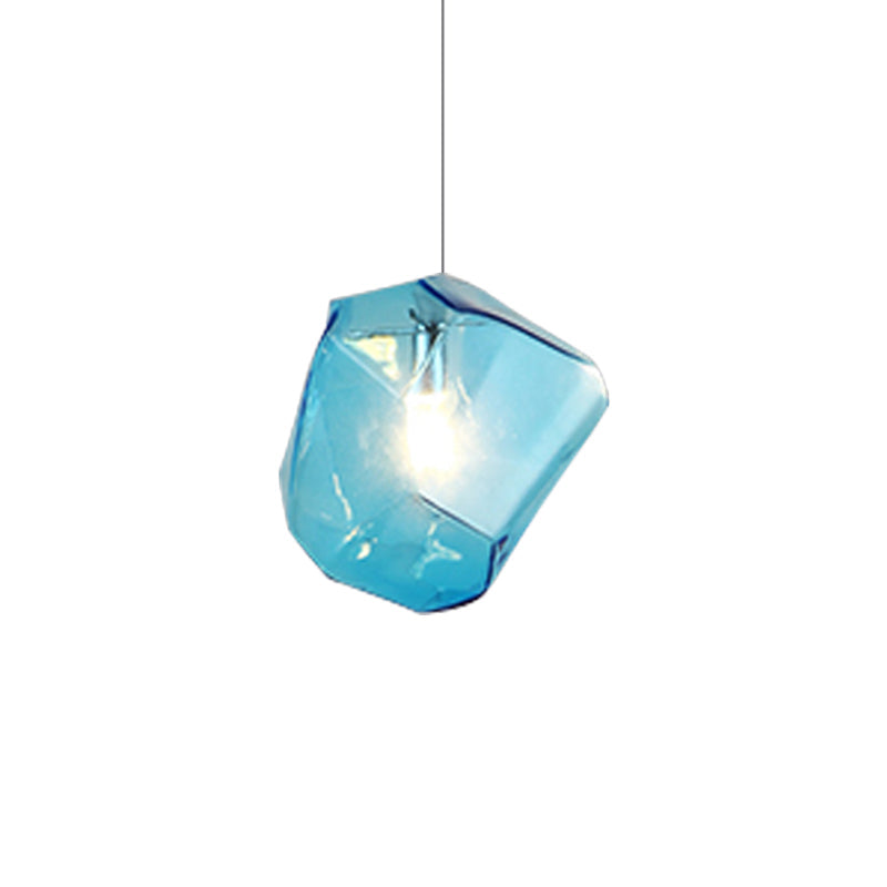 Contemporary Glass Pendant Light - Faceted Grey/Orange/Purple - 1-Light LED Hanging Lamp for Dining Room Fixture